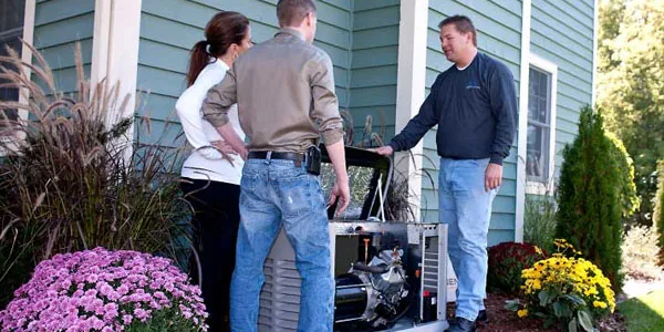 Powerhound technicians installing a Generac generator