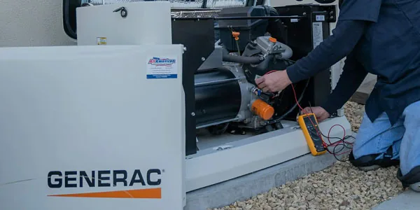 Powerhound technician servicing a Generac generator